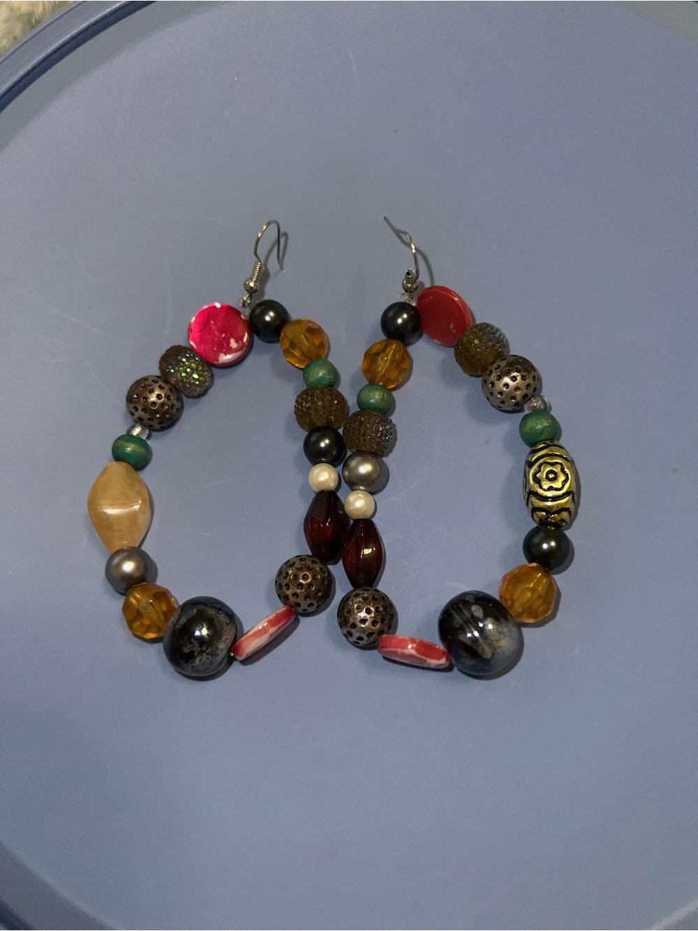 Multi-Color Beaded Hoop Earrings - Artisan Style